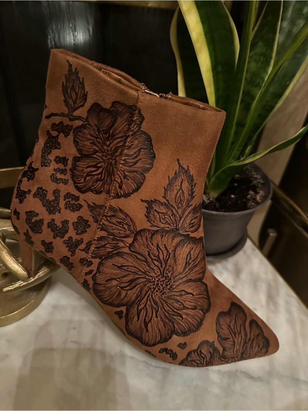 CUSTOM HAND BURNED suede boots country western cowgirl cowboy booties BOHO Sz 11 - Picture 5 of 15